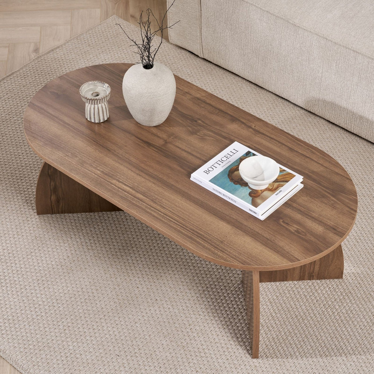 Melina coffee table oval walnut 120 cm Melamine-coated wood composite