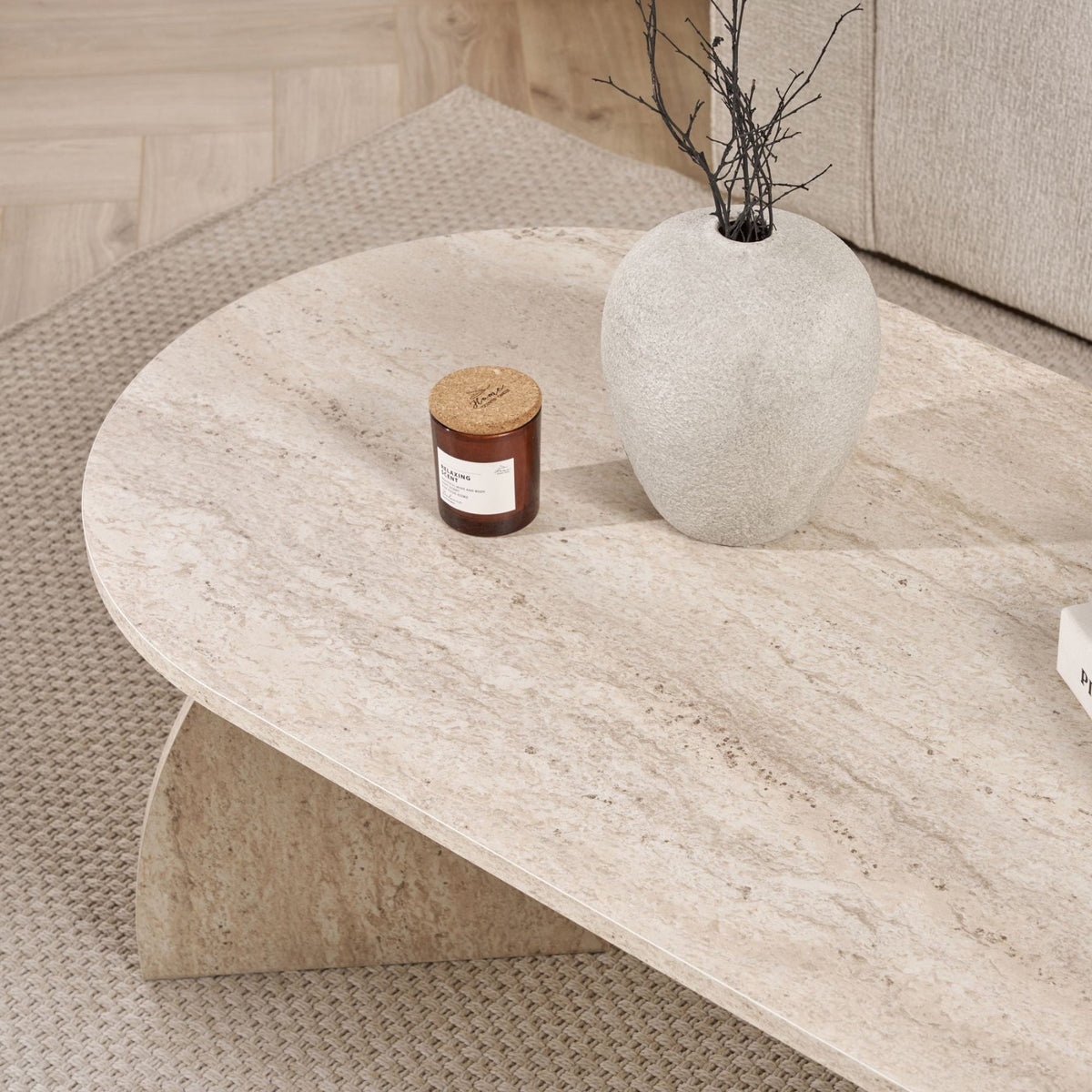 Melina coffee table travertine oval 120 cm Melamine-coated wood composite