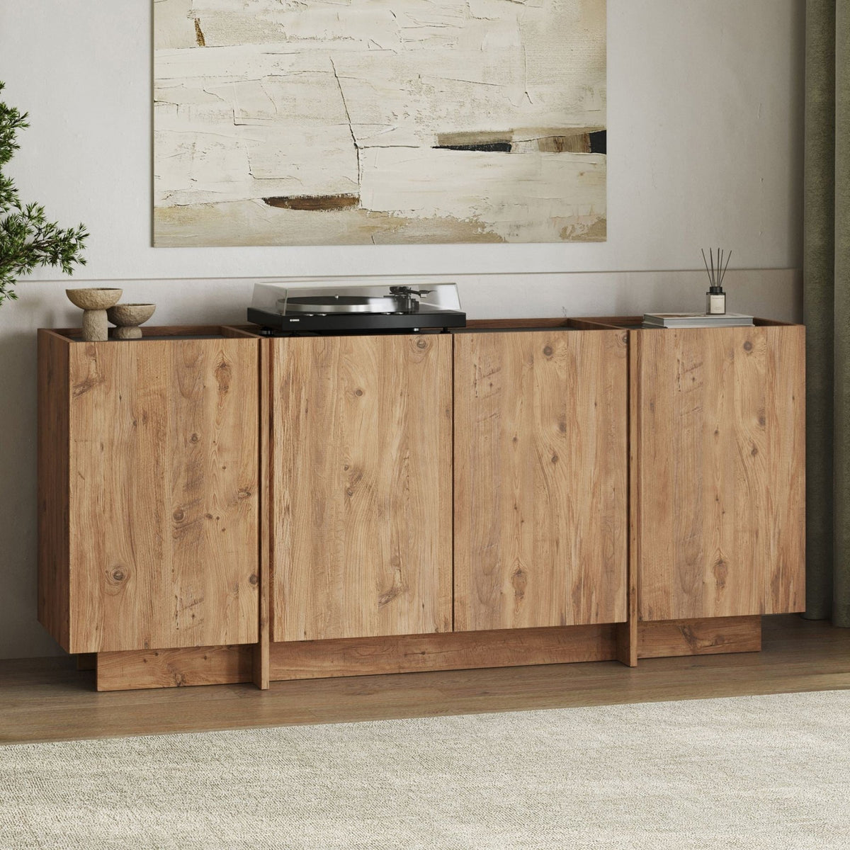 Dorma side table in oak look 180 cm Atlantic Pine and anthracite Melamine coated wood