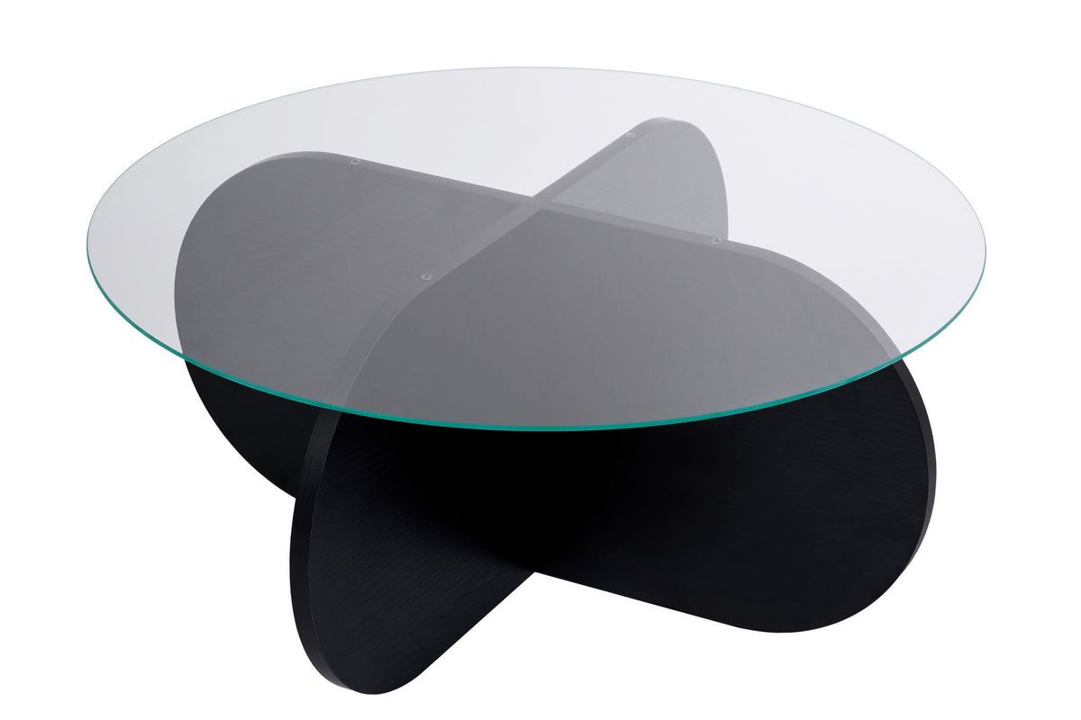 Coffee tables - Round coffee table Aris black melamine and transparent glass 75 cm - Dimehouse