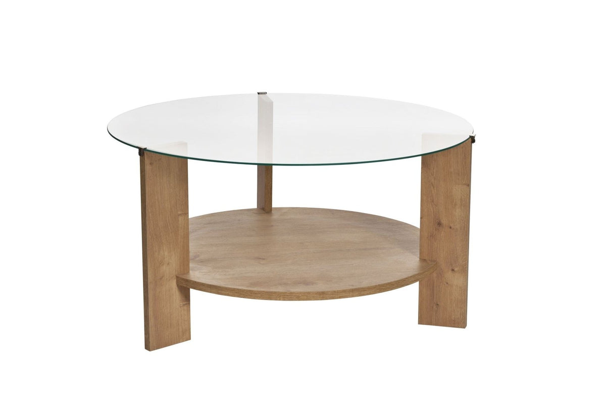 Coffee tables - Round coffee table oak melamine transparent glass Ø75 cm - Cairo - Dimehouse