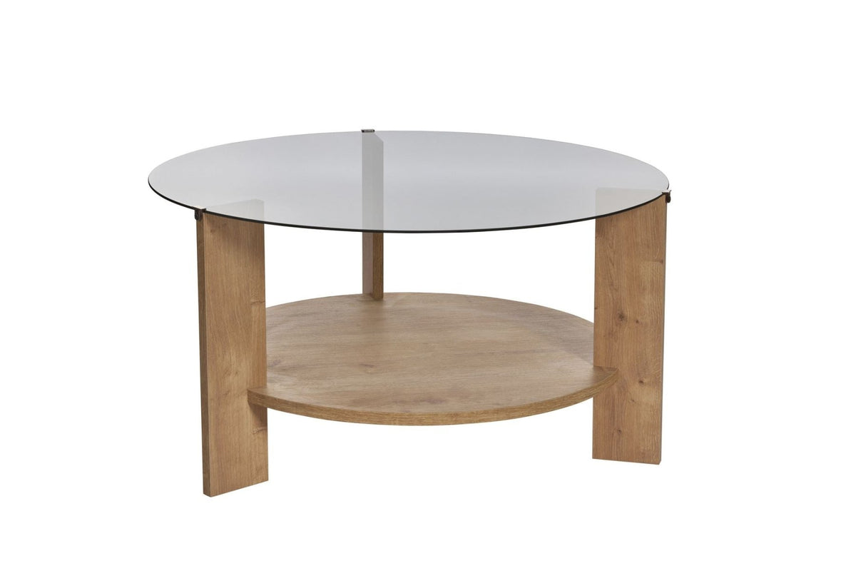 Coffee tables - Round coffee table oak melamine smoked glass Ø75 cm - Cairo - Dimehouse