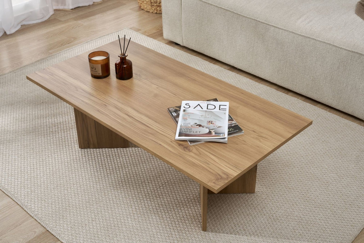 Coffee tables - Rectangular coffee table oak melamine Sabin 119x60 cm - Dimehouse