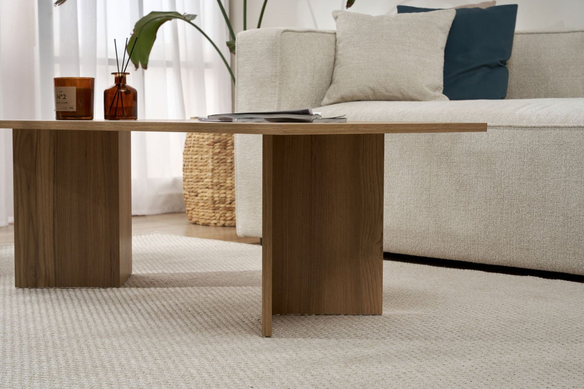 Coffee tables - Rectangular coffee table oak melamine Sabin 119x60 cm - Dimehouse