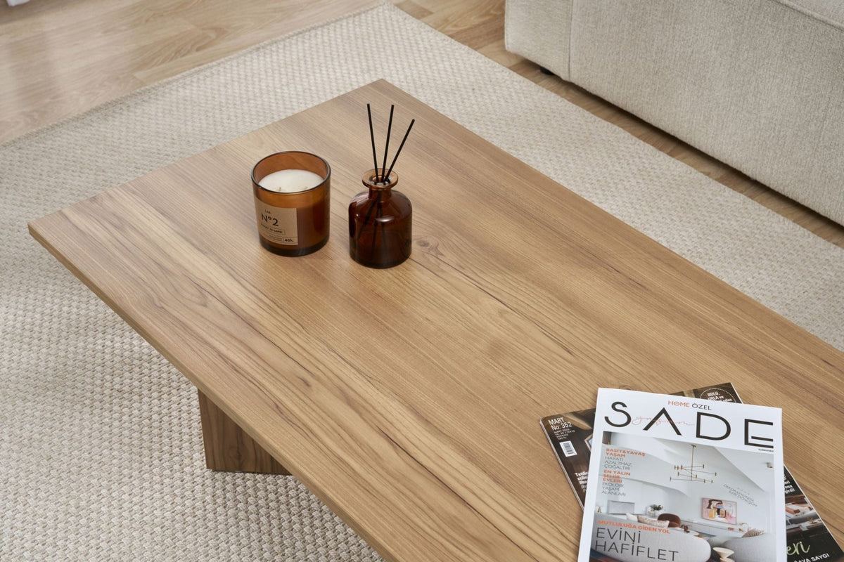 Coffee tables - Rectangular coffee table oak melamine Sabin 119x60 cm - Dimehouse
