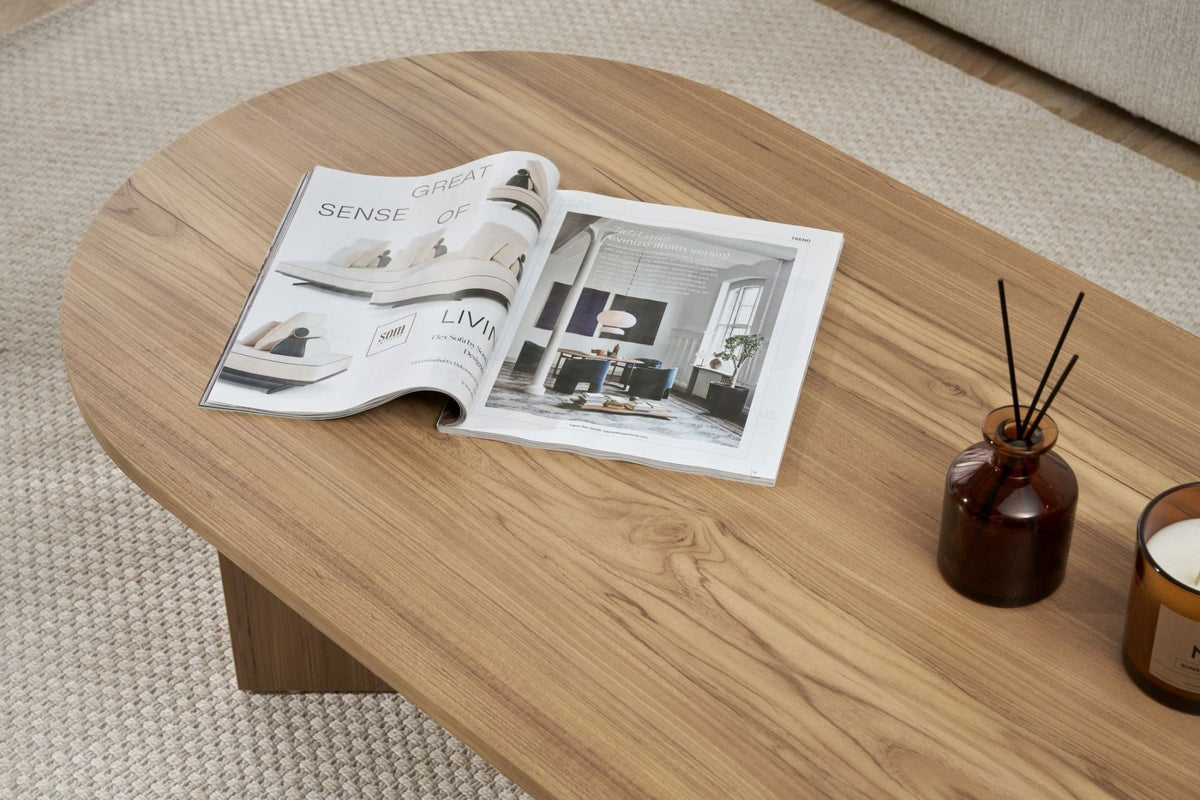 Coffee tables - Coffee table oak melamine arc shape Koda 119x60 cm - Dimehouse