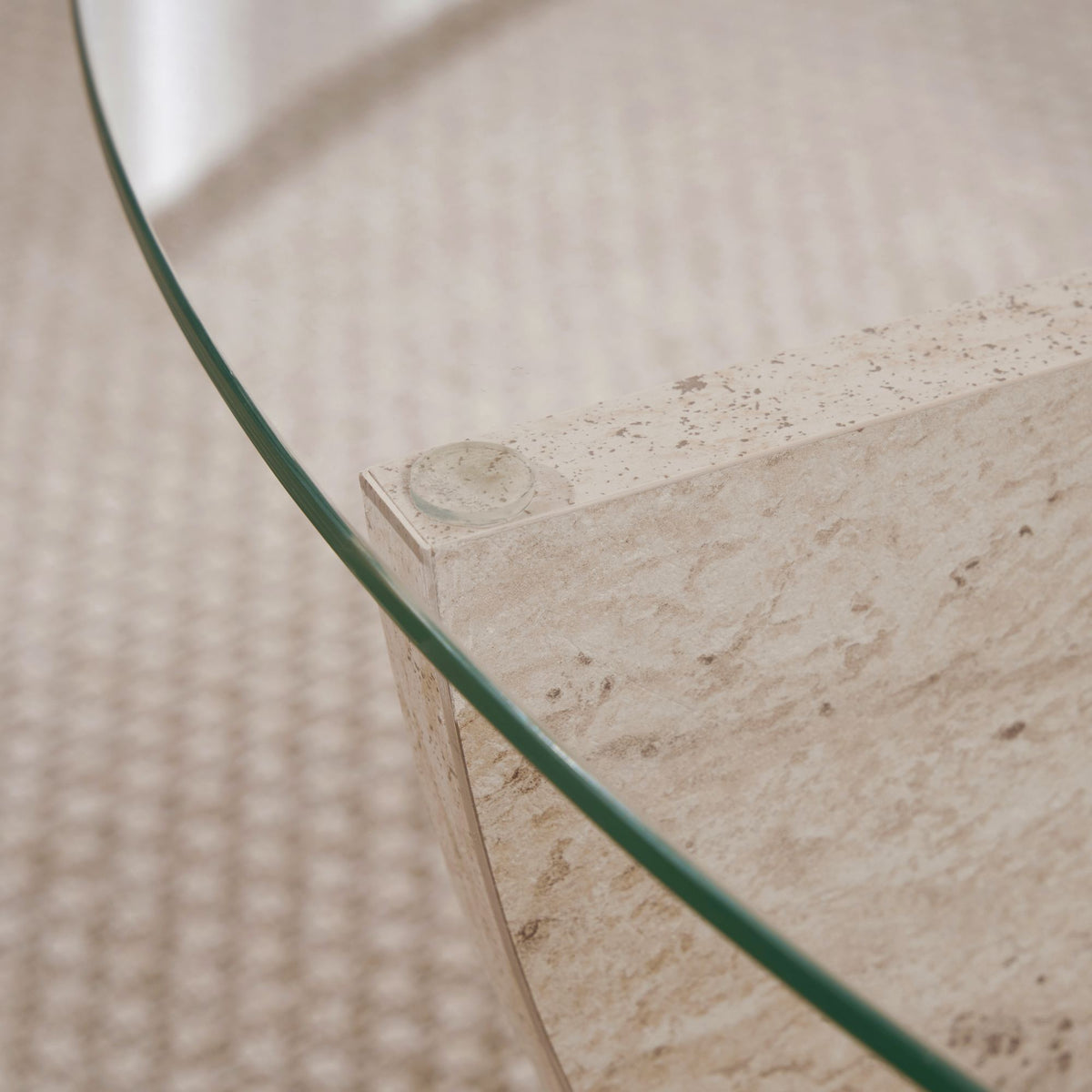 Liya coffee table travertine look oval 90 cm Tempered glass