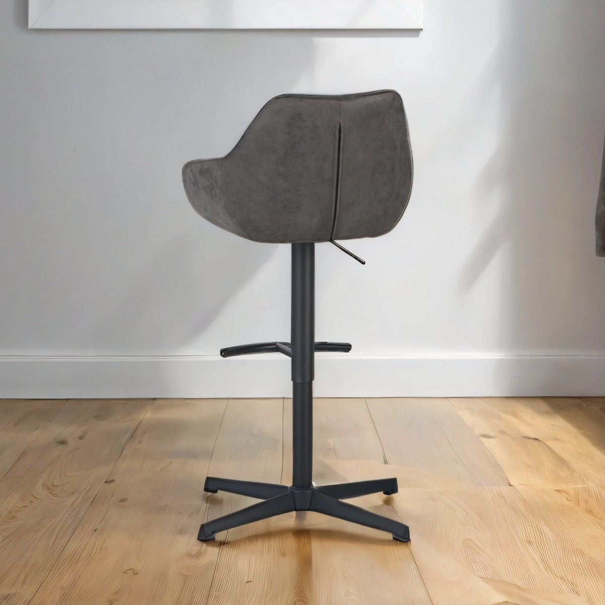 Bar Stools - Venom Bar Stool Anthracite Eco - leather - Adjustable Swivel Bar Chair with Armrest - Dimehouse