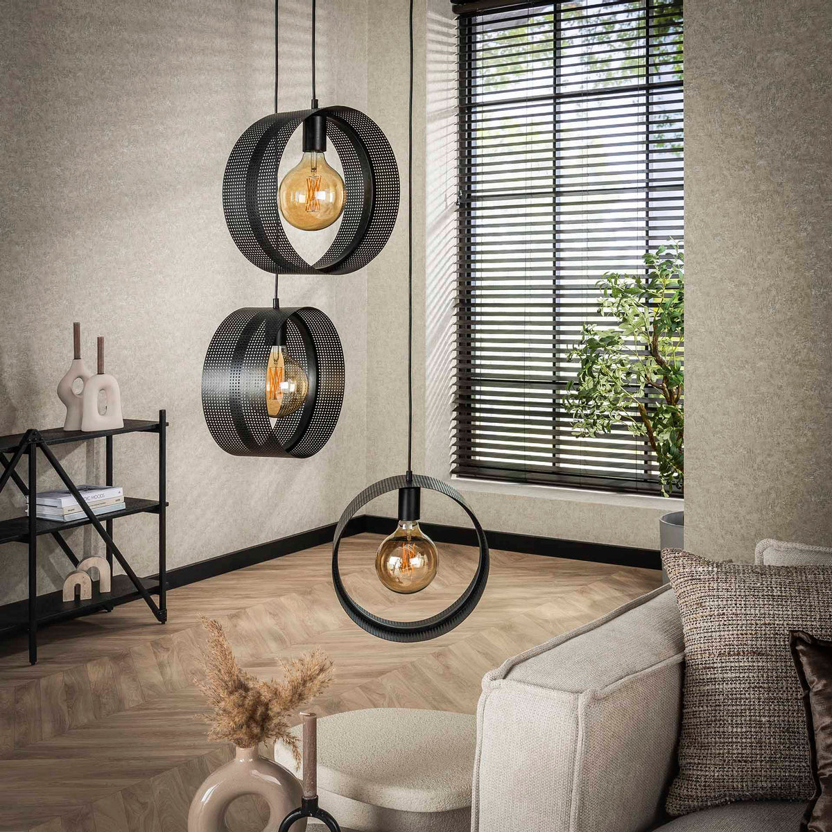 Hanging lamps - Hanging lamp Fons 3 - light stepped rings metal black - Dimehouse