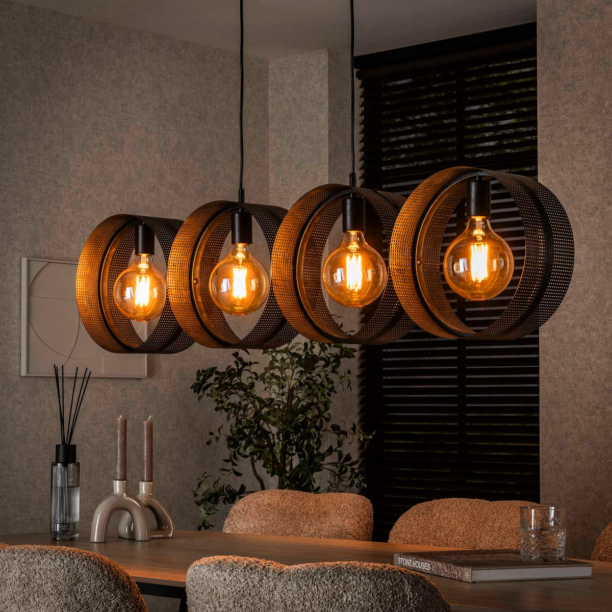 Hanging lamps - Hanging lamp Fons 4 - light rings metal black - Dimehouse
