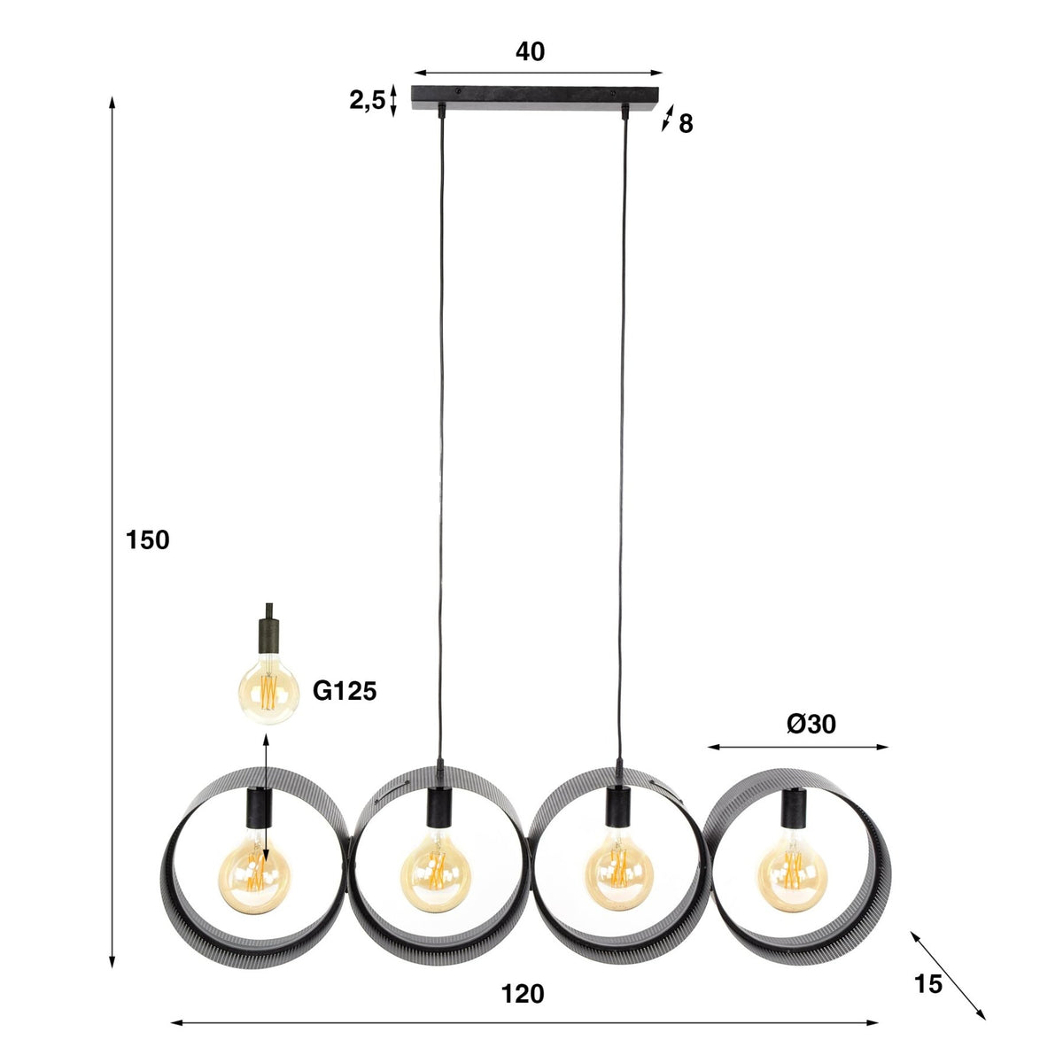 Hanging lamps - Hanging lamp Fons 4 - light rings metal black - Dimehouse