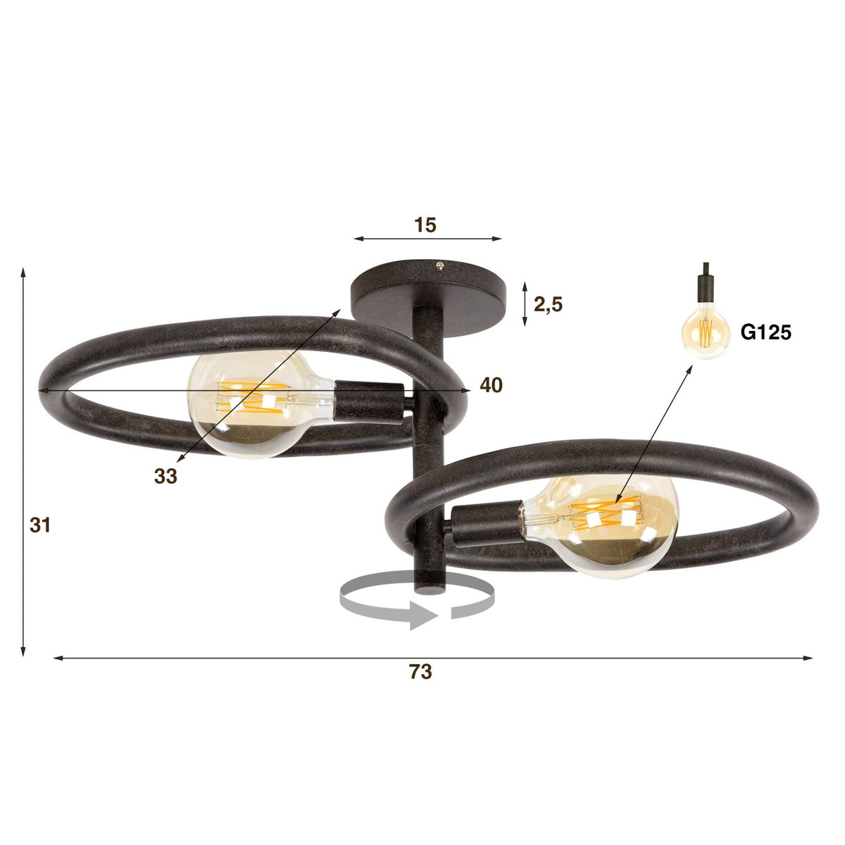 Ceiling lamps - Ceiling lamp Nova Duo 2 - light Black Metal - Dimehouse