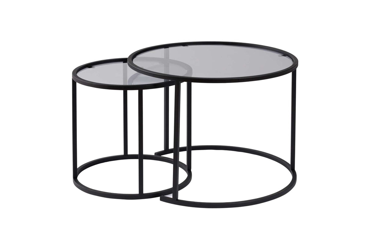 Coffee tables - Coffee table set of 2 Round Glass - Black Frame - 42 and 60 cm - Barlin - Dimehouse