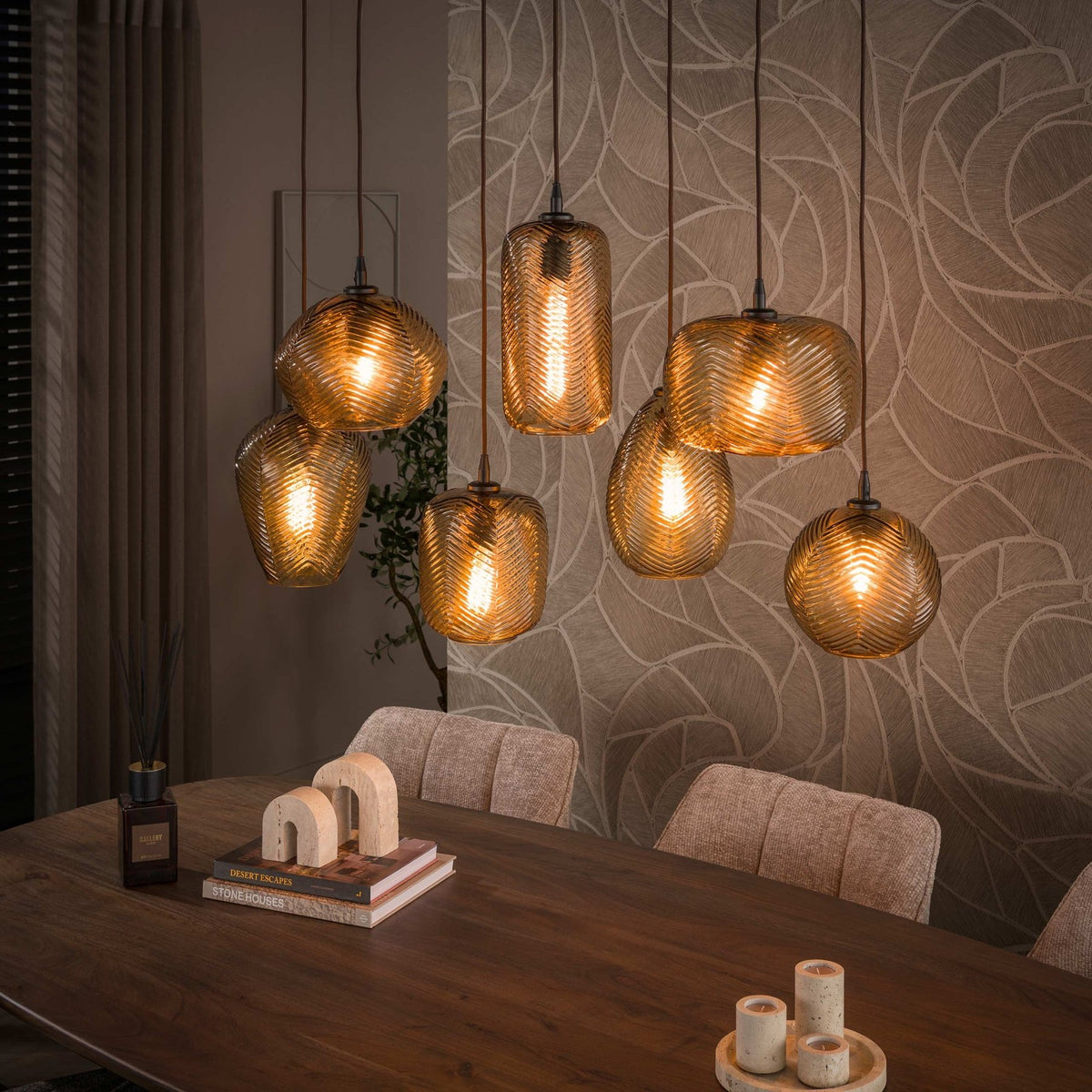 Hanging lamps - Hanging lamp 7 - light brown relief glass Chen - Dimehouse