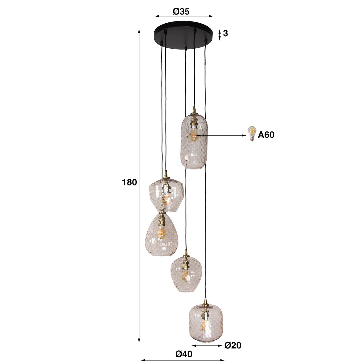 Hanging lamps - Glass hanging lamp Feline 5L stepped - Dimehouse