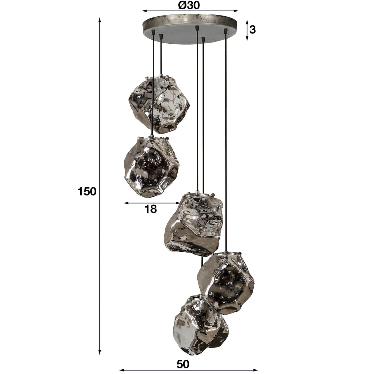 Hanging lamp Rocks DH Interior Chromed LxWxH 79x55x36 Glass White photo size indication