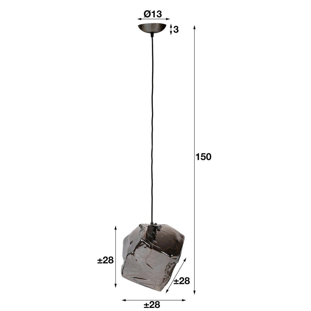 Hanging lamp Rocks DH Interior Chromed LxWxH 45x34x34 Glass White photo size indication