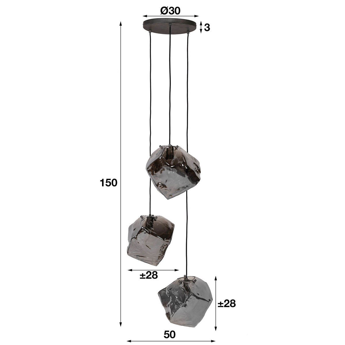 Hanging lamp Rocks DH Interior Chromed LxWxH 91x41x37 Glass White photo size indication
