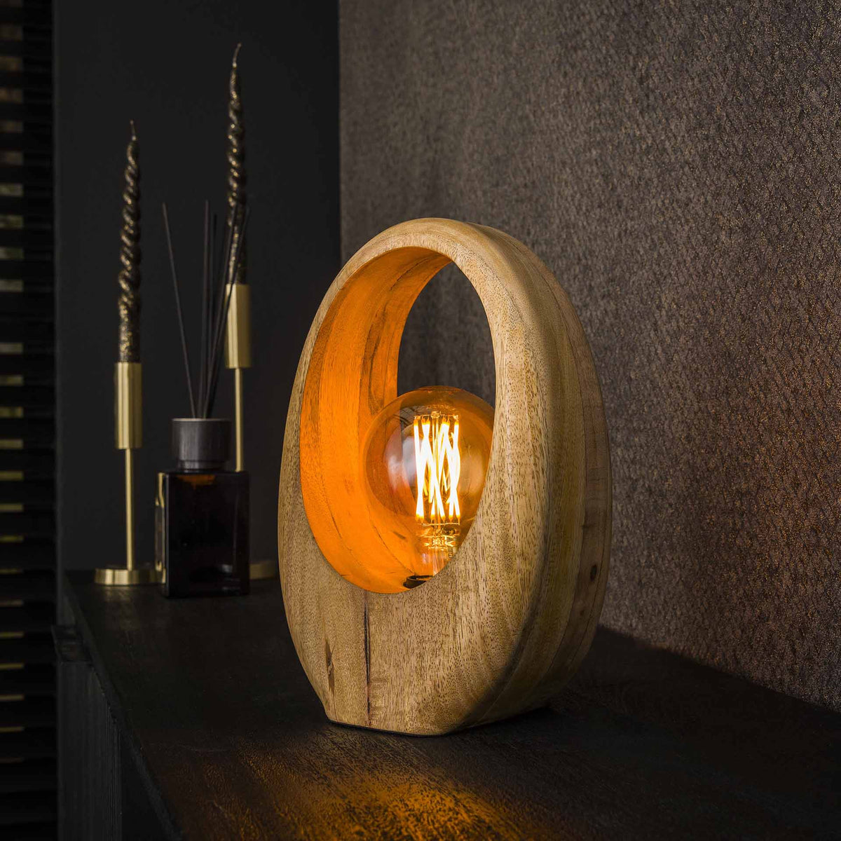 Table lamps - Organic table lamp Brenn Mango wood 30cm - Dimehouse