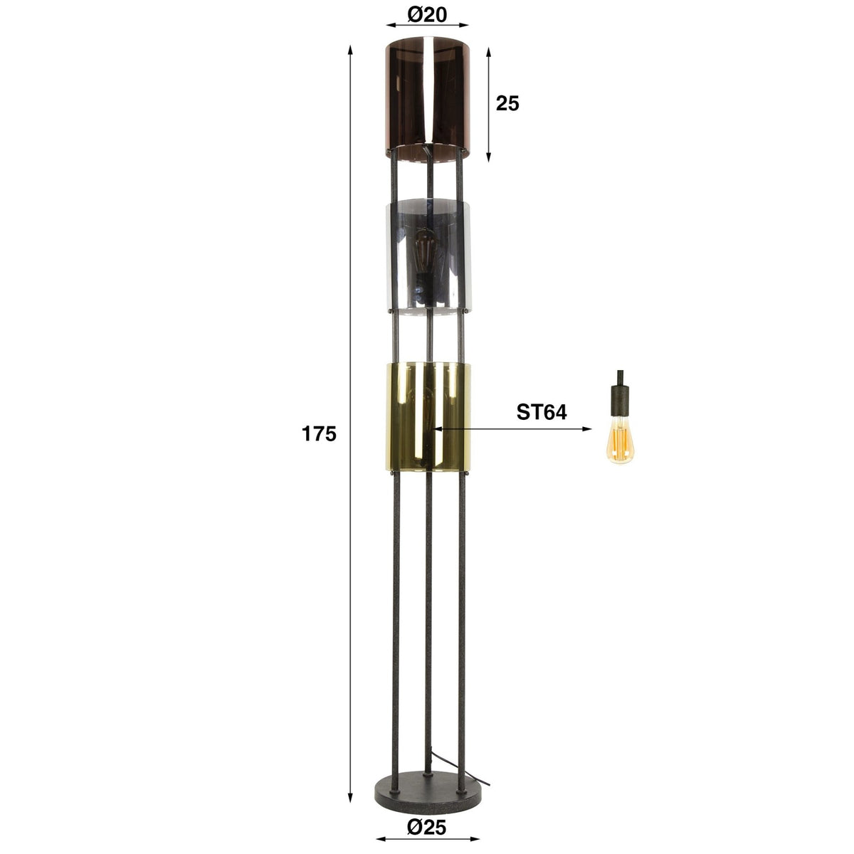 Floor lamps - Floor lamp Nox 3 - light Black Metal 175 cm - Dimehouse
