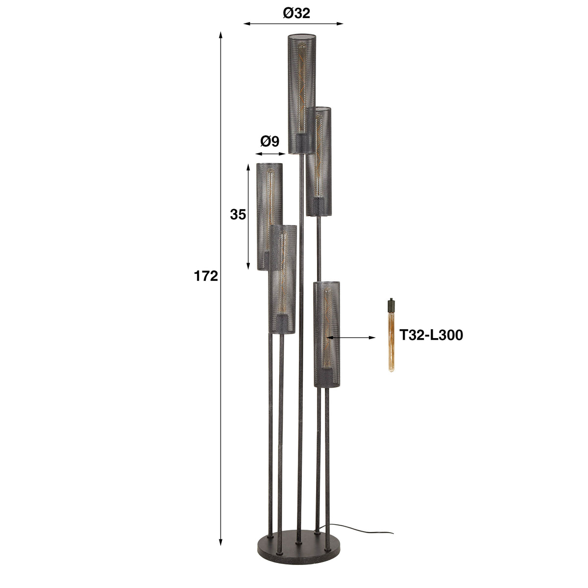 Floor lamps - Floor lamp Zavi 5 - light stepped mesh black - Dimehouse