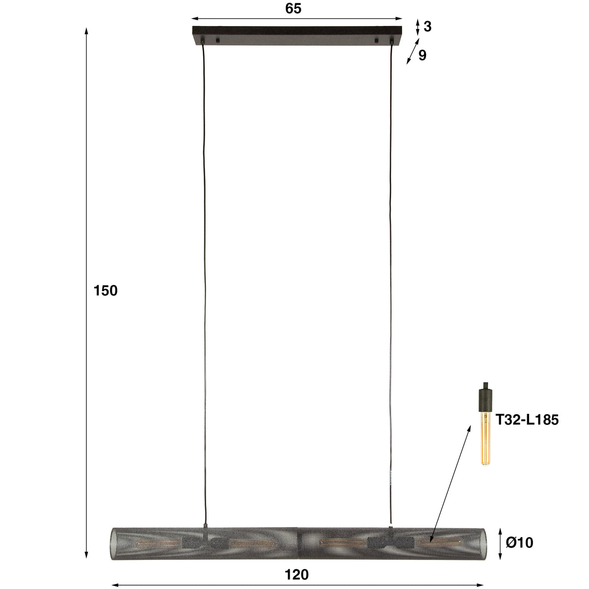 Hanging lamps - Hanging lamp Zavi 120 cm mesh black - Dimehouse