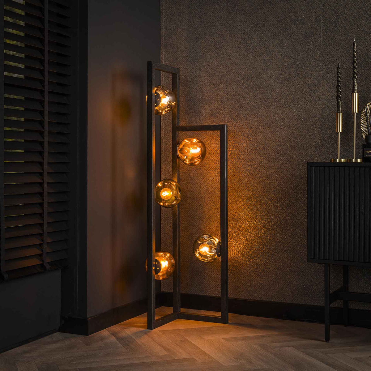 Floor lamps - Industrial Floor Lamp Ada 5 - light Colored Glass Corner - Dimehouse
