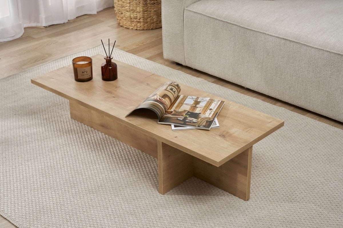 Coffee tables - Rectangular coffee table Oak melamine - 120x45x30 cm - Portland - Dimehouse