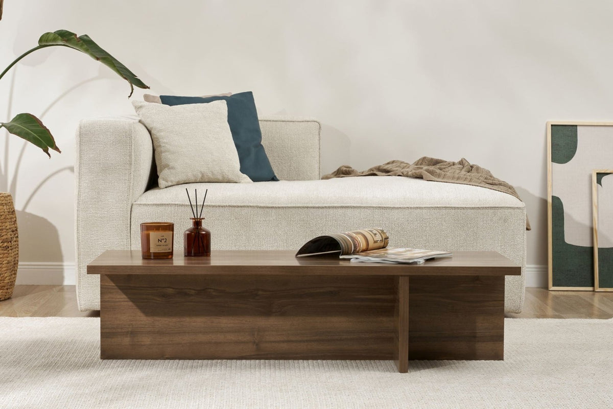 Coffee tables - Rectangular coffee table walnut melamine - 120x45x30 cm - Portland - Dimehouse