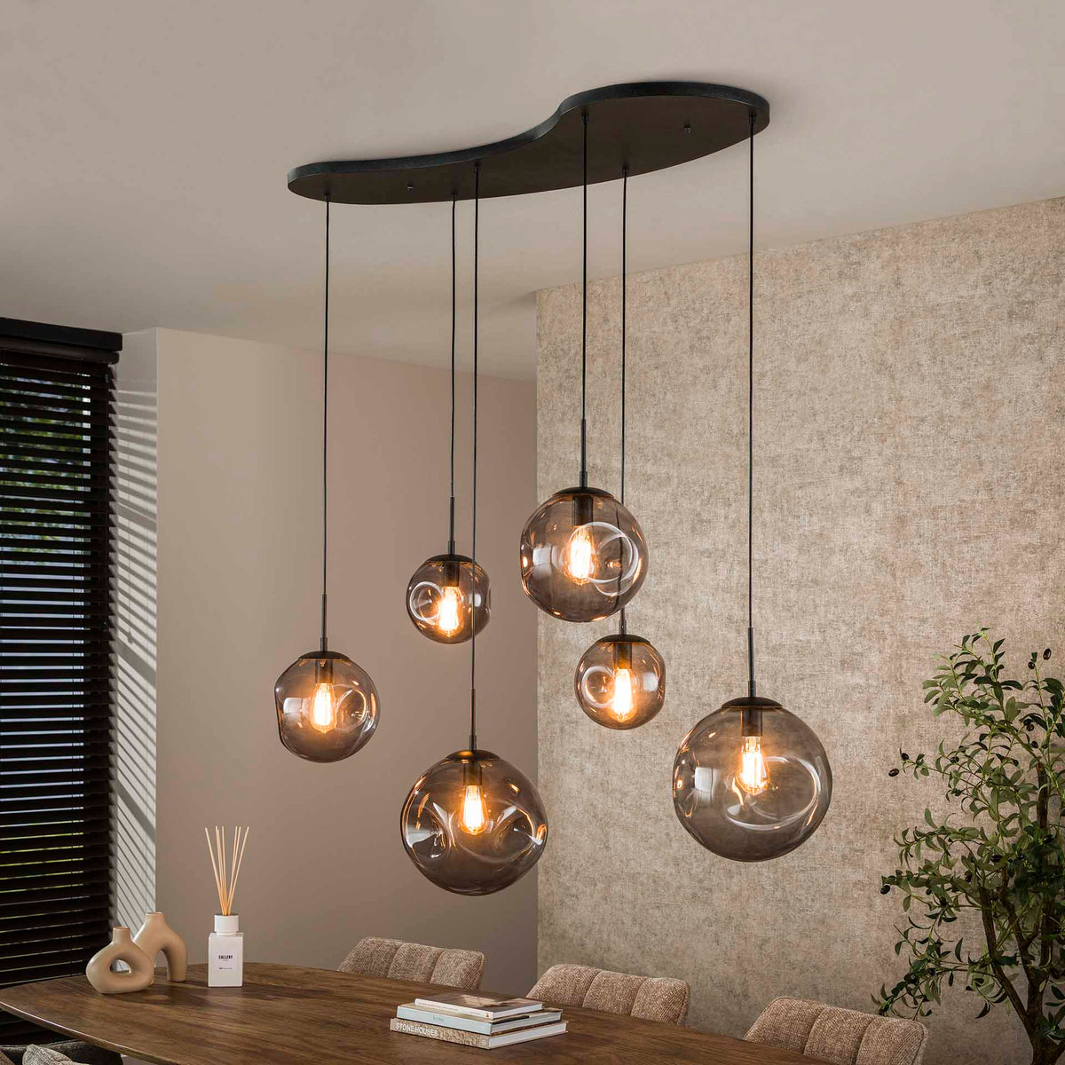 Hanging lamps - Industrial Hanging Lamp Nova Black 6 - light Beam 135 cm - Dimehouse