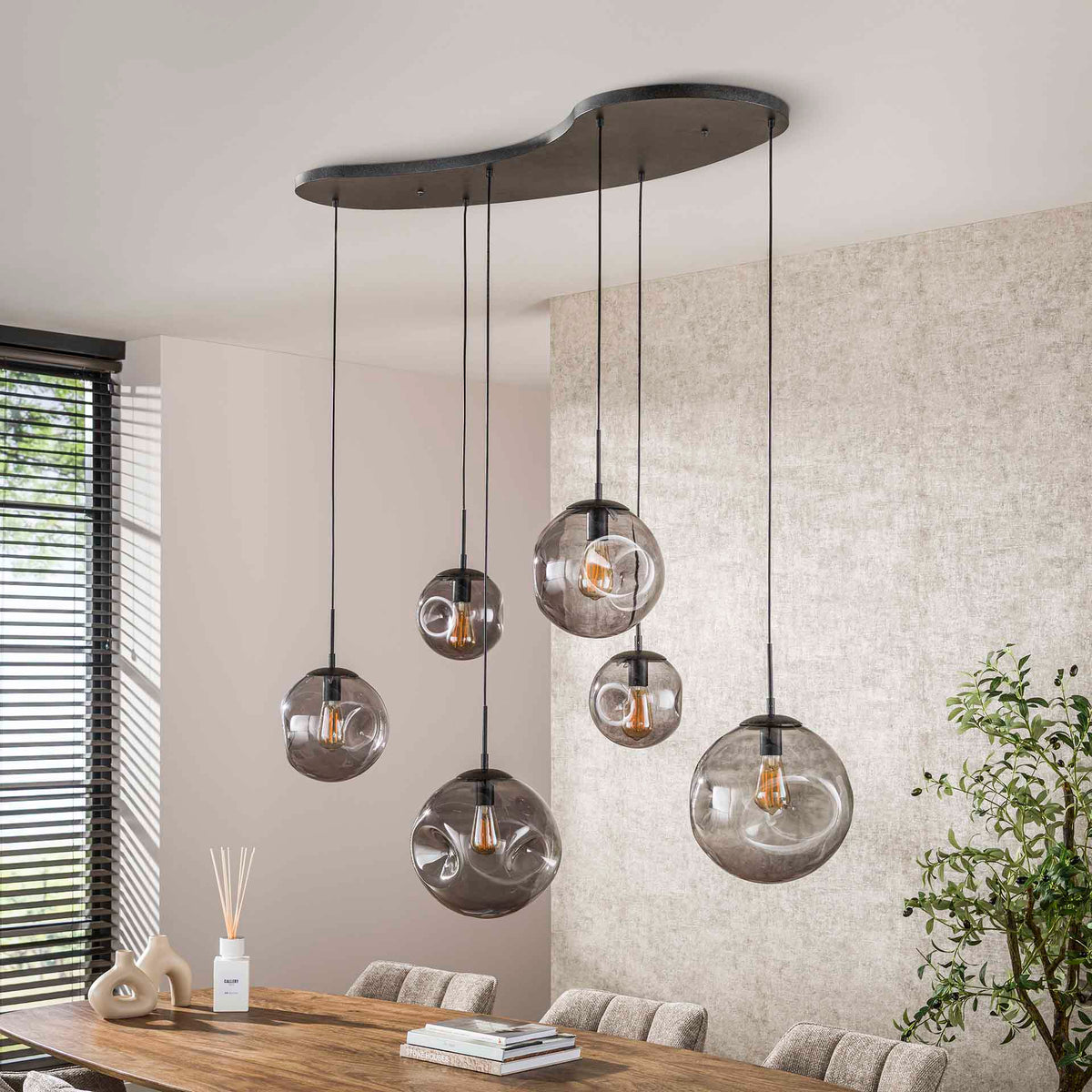 Hanging lamps - Industrial Hanging Lamp Nova Black 6 - light Beam 135 cm - Dimehouse