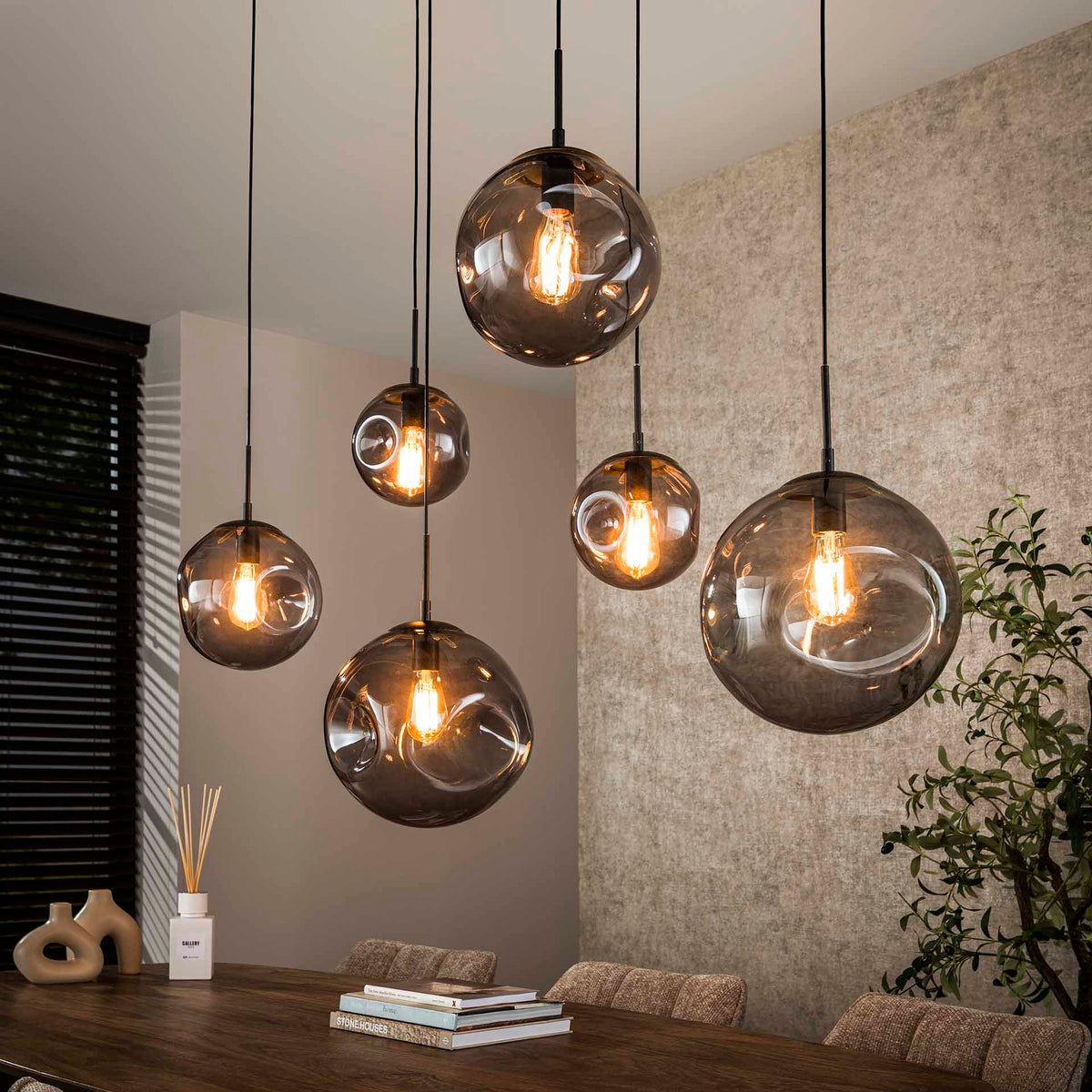 Hanging lamps - Industrial Hanging Lamp Nova Black 6 - light Beam 135 cm - Dimehouse