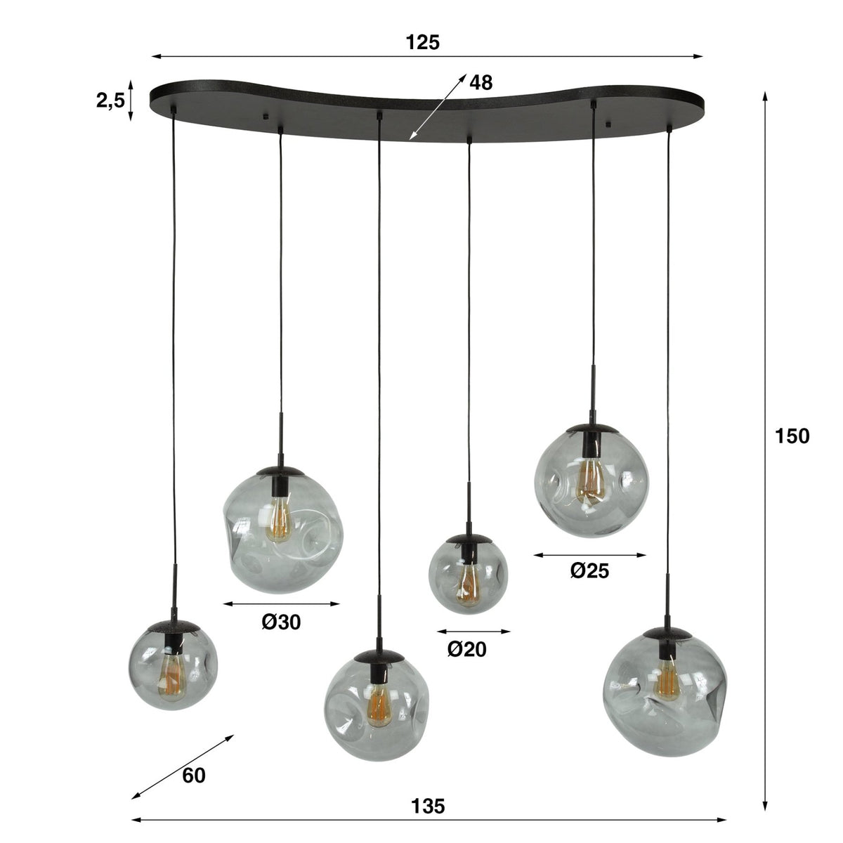 Hanging lamps - Industrial Hanging Lamp Nova Black 6 - light Beam 135 cm - Dimehouse