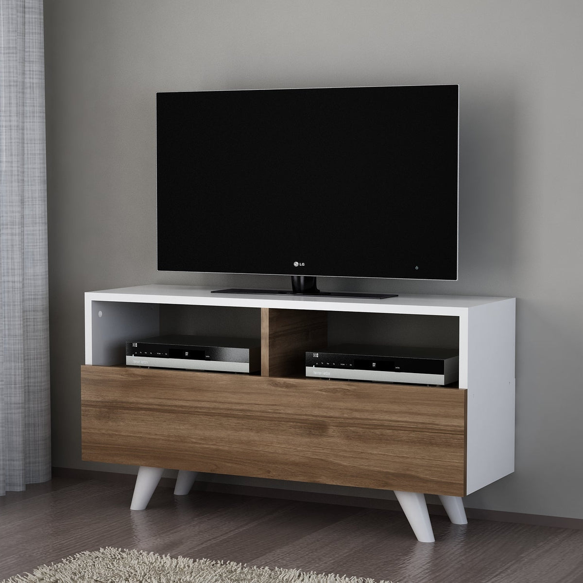 TV Furniture - TV Furniture Novella White Walnut Melamine 90x50.6x29.5 cm - Dimehouse