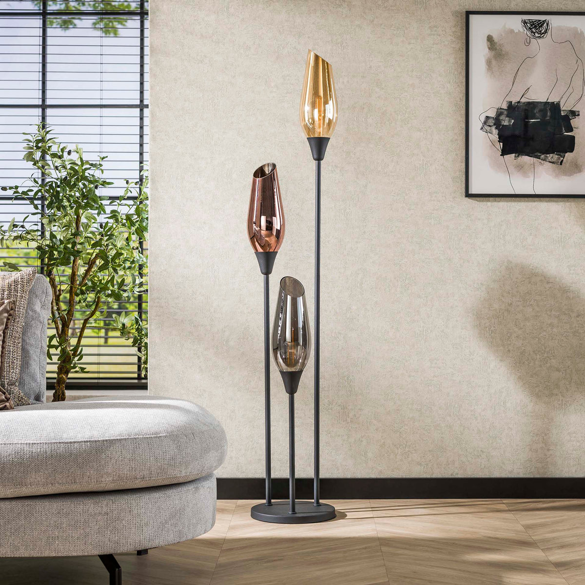 Floor lamps - Modern floor lamp Coco 3 - light black with glass balls - Dimehouse