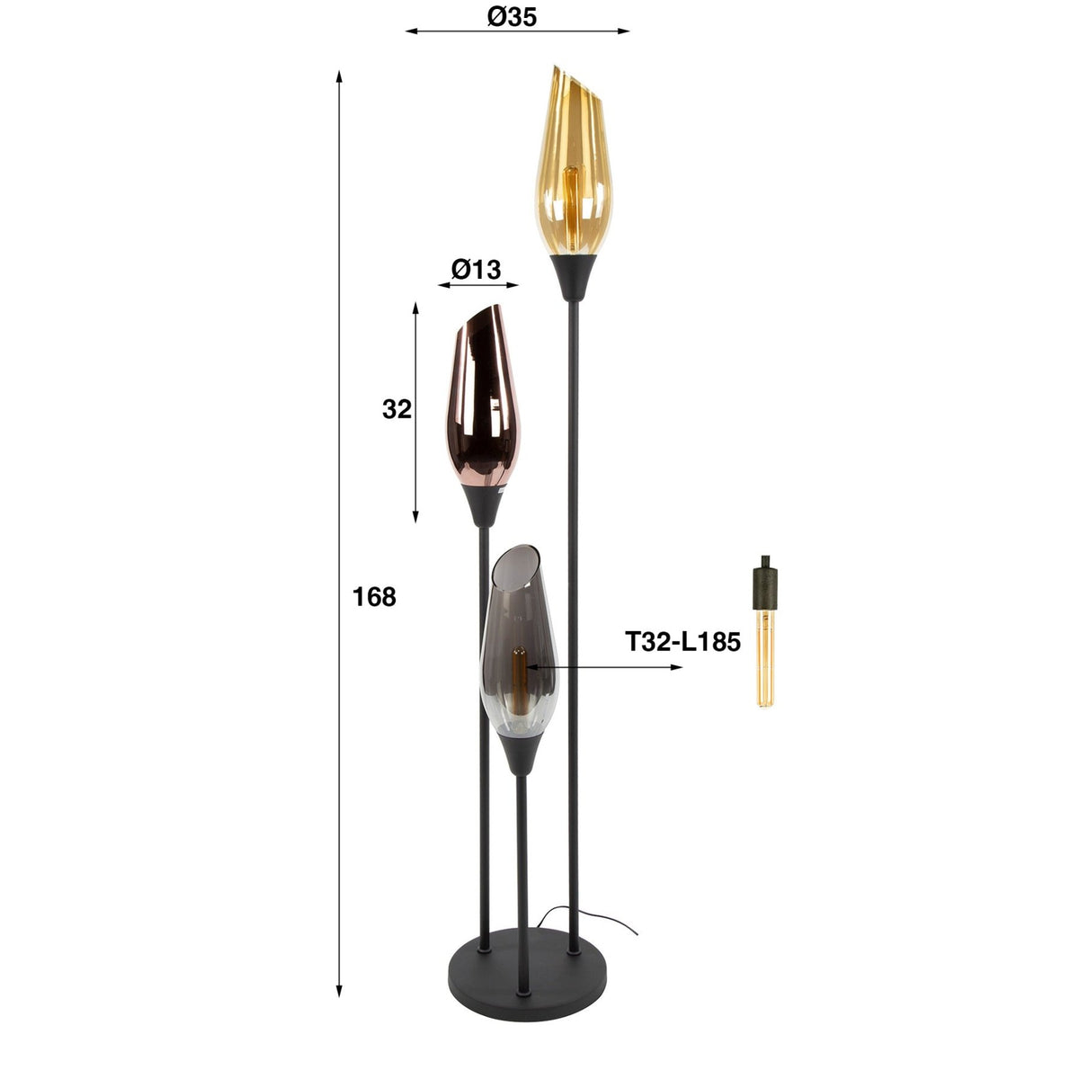 Floor lamps - Modern floor lamp Coco 3 - light black with glass balls - Dimehouse