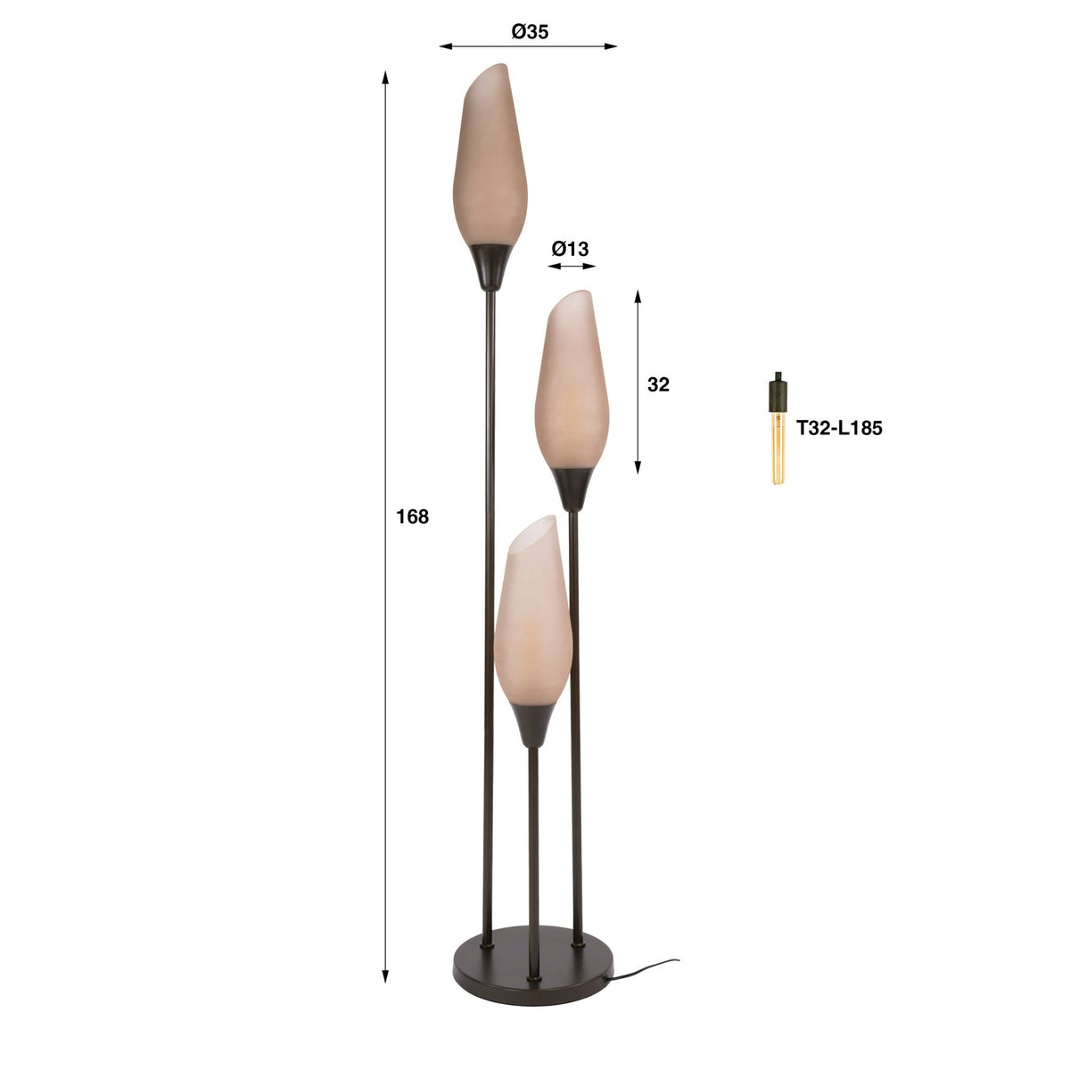 Floor lamp Cocoon 3-light in sienna brown