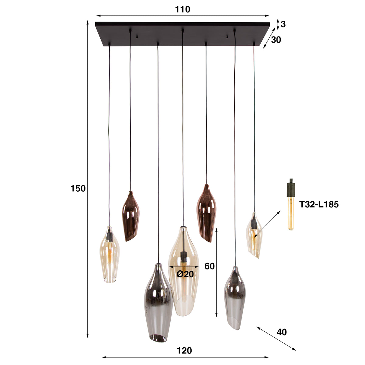 Hanging lamps - Modern Hanging Lamp Coco 7 - light colored glass - Dimehouse
