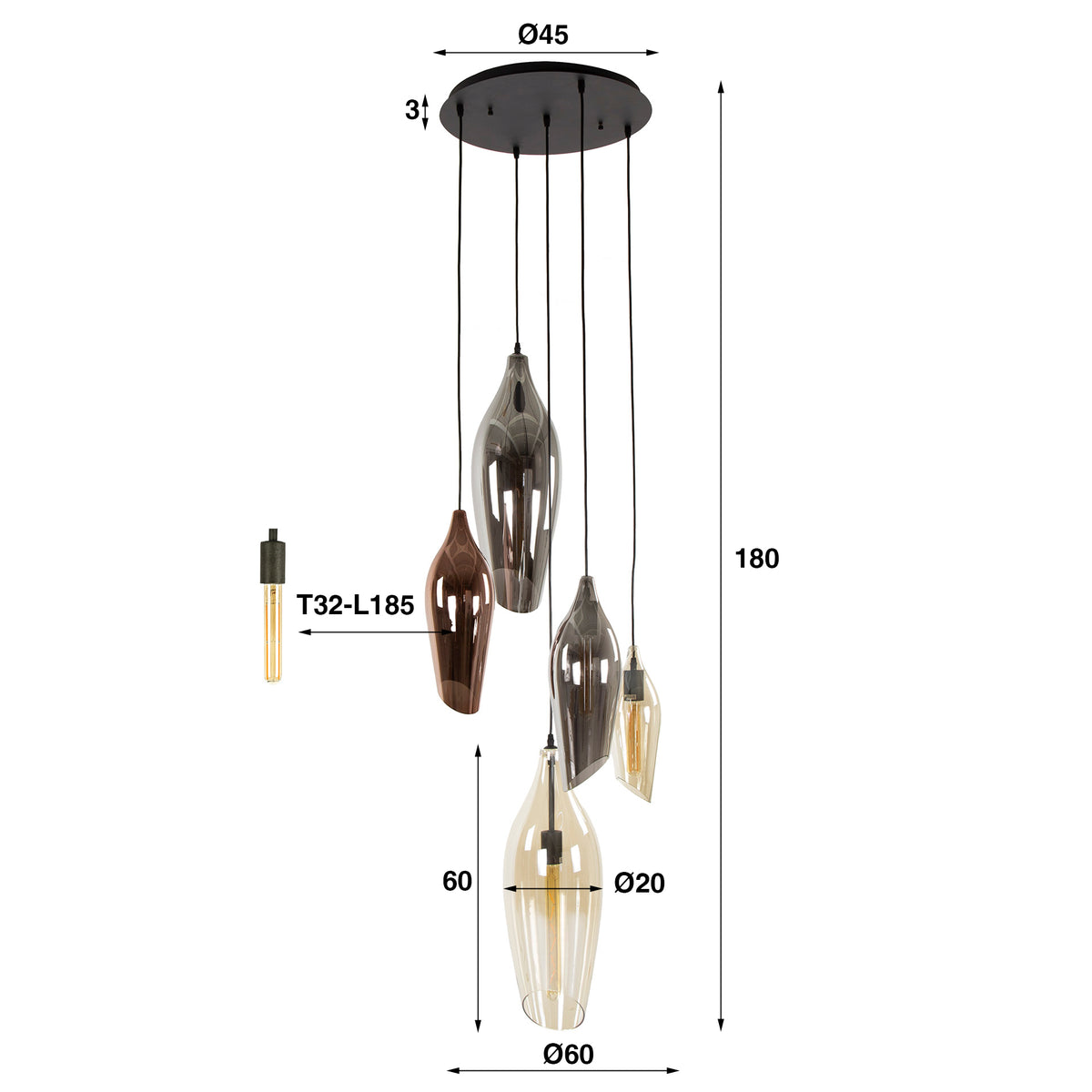 Hanging lamps - Modern Hanging Lamp Coco stepped 5 - light colored glass - Dimehouse