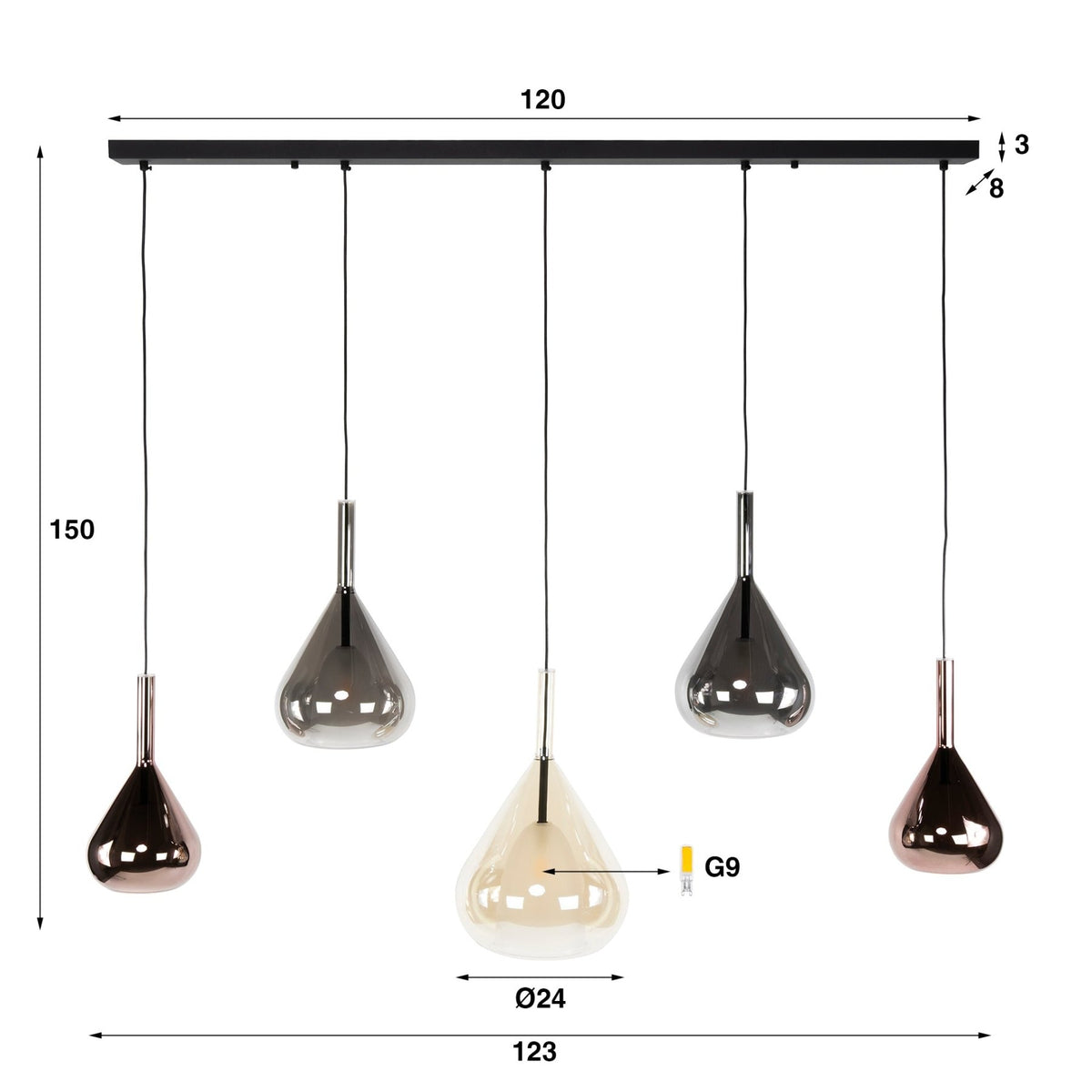 Hanging lamps - Modern Hanging Lamp Noxen 5 - light Colored Glass - Dimehouse