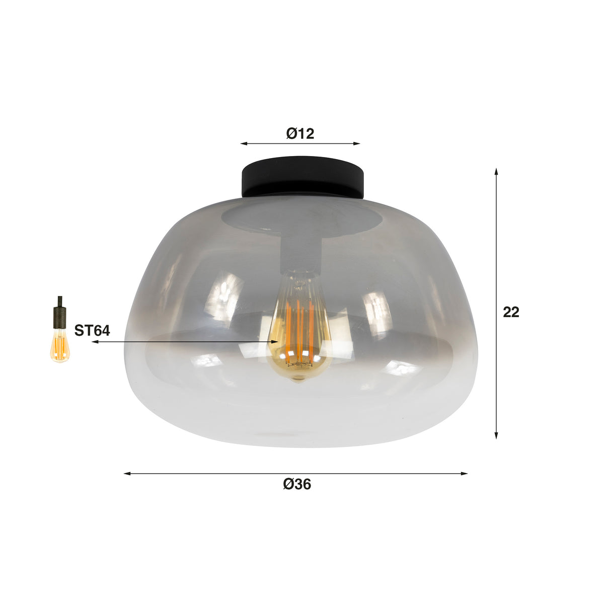 Hanging lamps - Ceiling lamp Noma Shaded Smoke Gray Glass 36 cm - Dimehouse