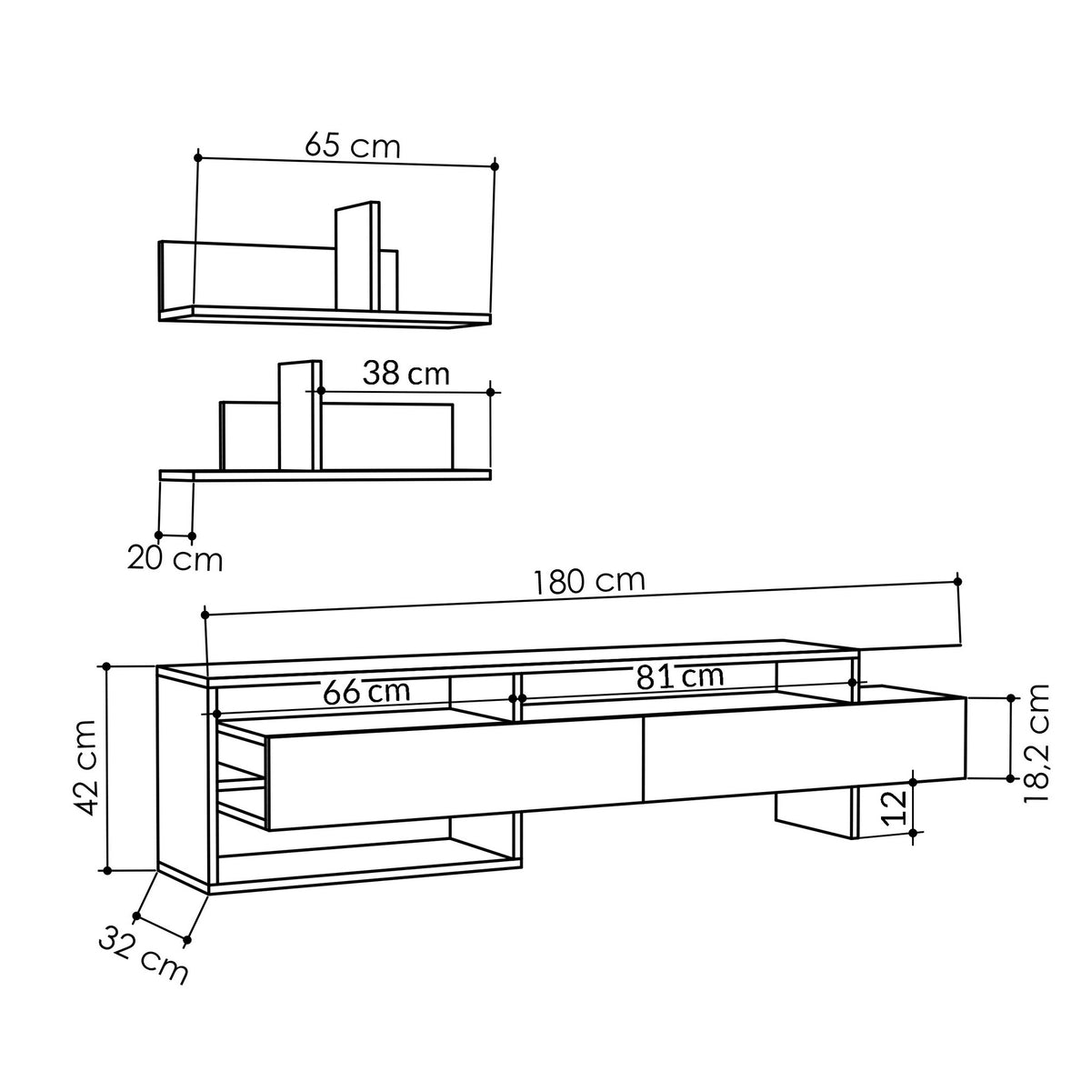 TV Furniture - TV Furniture Set Gara Anthracite Melamine 180x42x32 cm - Dimehouse