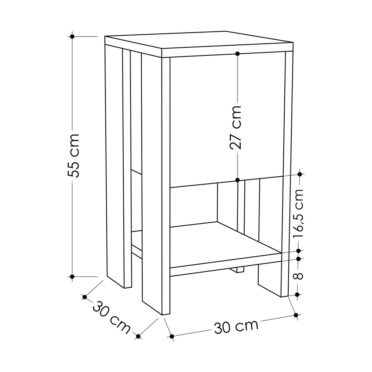 Bedside tables - Bedside table Ema Oak Anthracite Melamine 30x55x30 cm - Dimehouse