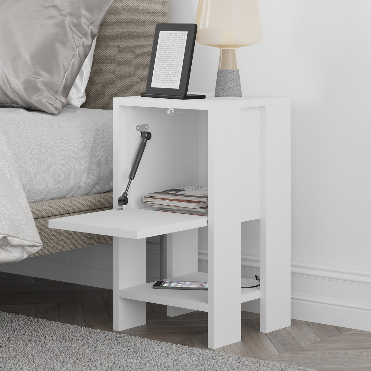 Bedside tables - Bedside table Ema White Melamine 30x55x30 cm - Dimehouse