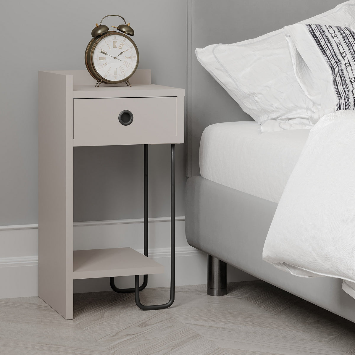 Bedside tables - Bedside table Sirius Left Mocha Melamine 32x61x30 cm - Dimehouse