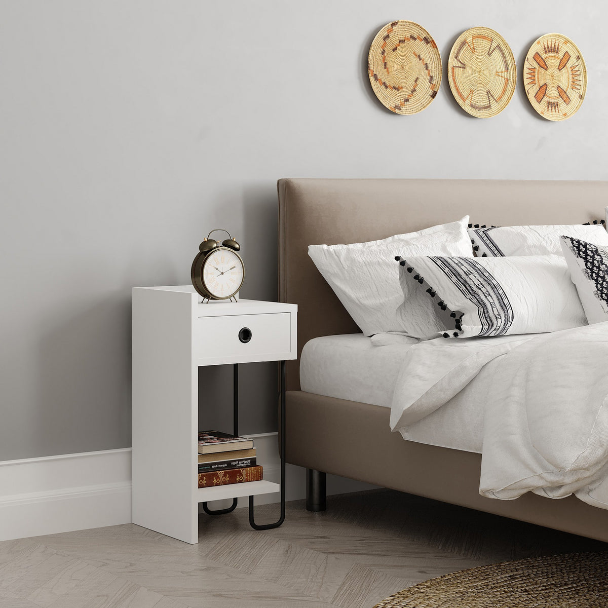 Bedside tables - Bedside table Sirius Left White Melamine 32x61x30 cm - Dimehouse