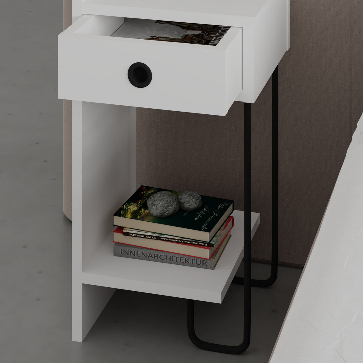 Bedside tables - Bedside table Sirius Left White Melamine 32x61x30 cm - Dimehouse