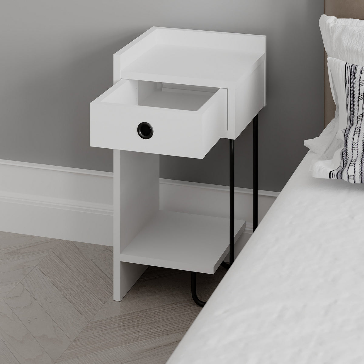 Bedside tables - Bedside table Sirius Left White Melamine 32x61x30 cm - Dimehouse