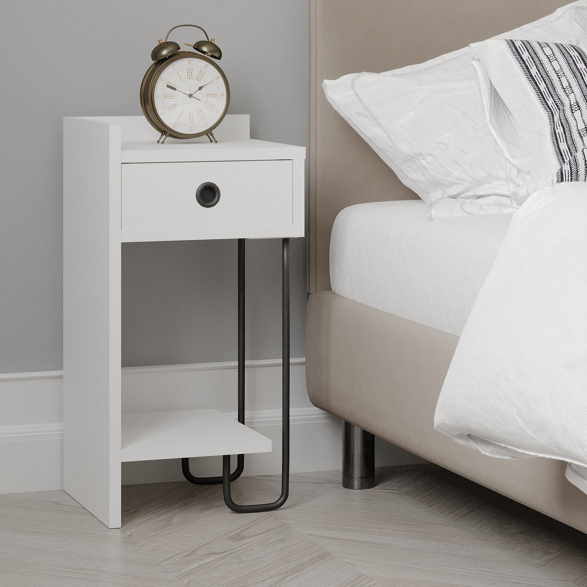 Bedside tables - Bedside table Sirius Left White Melamine 32x61x30 cm - Dimehouse