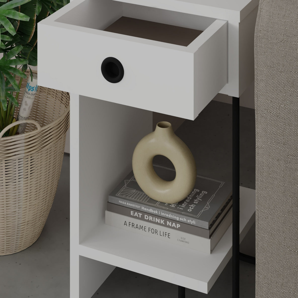 Bedside tables - Bedside table Sirius Left White Melamine 32x61x30 cm - Dimehouse